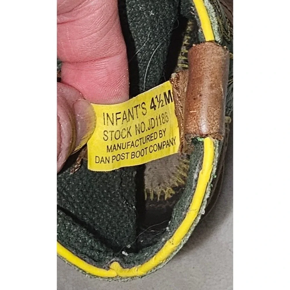 John Deere Infant Boys Brown Green Western Cowboy Boots Dan Post  Size 4.5M